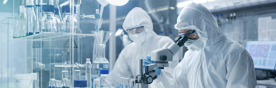 The clinical pathology staff testing in a laboratory.