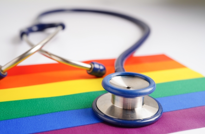 LGBT symbol, Stethoscope with rainbow ribbon, rights and gender equality, LGBT Pride Month in June.