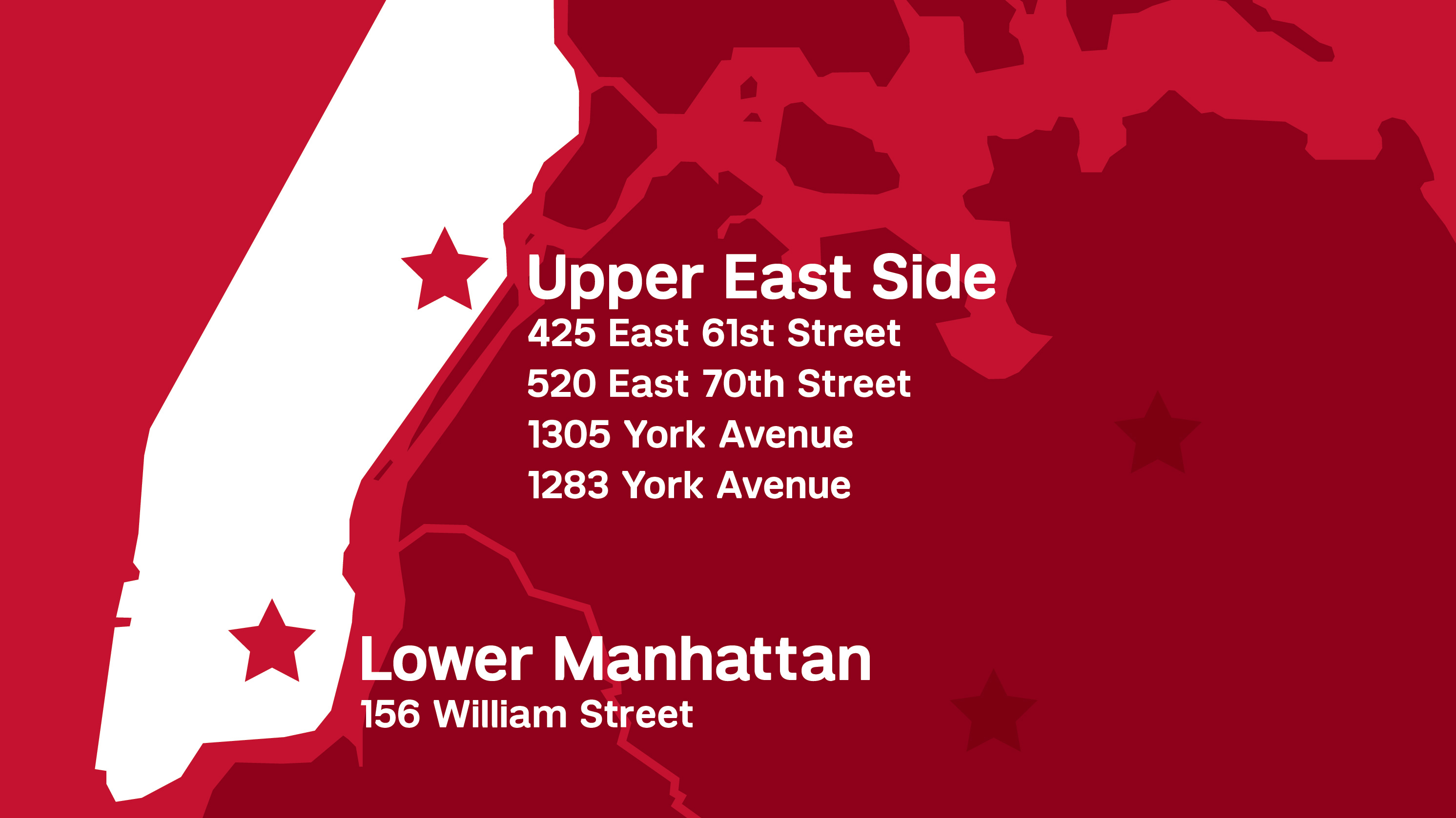 Map that highlights Weill Cornell Medicine's Hematology and Oncology locations in Manhattan